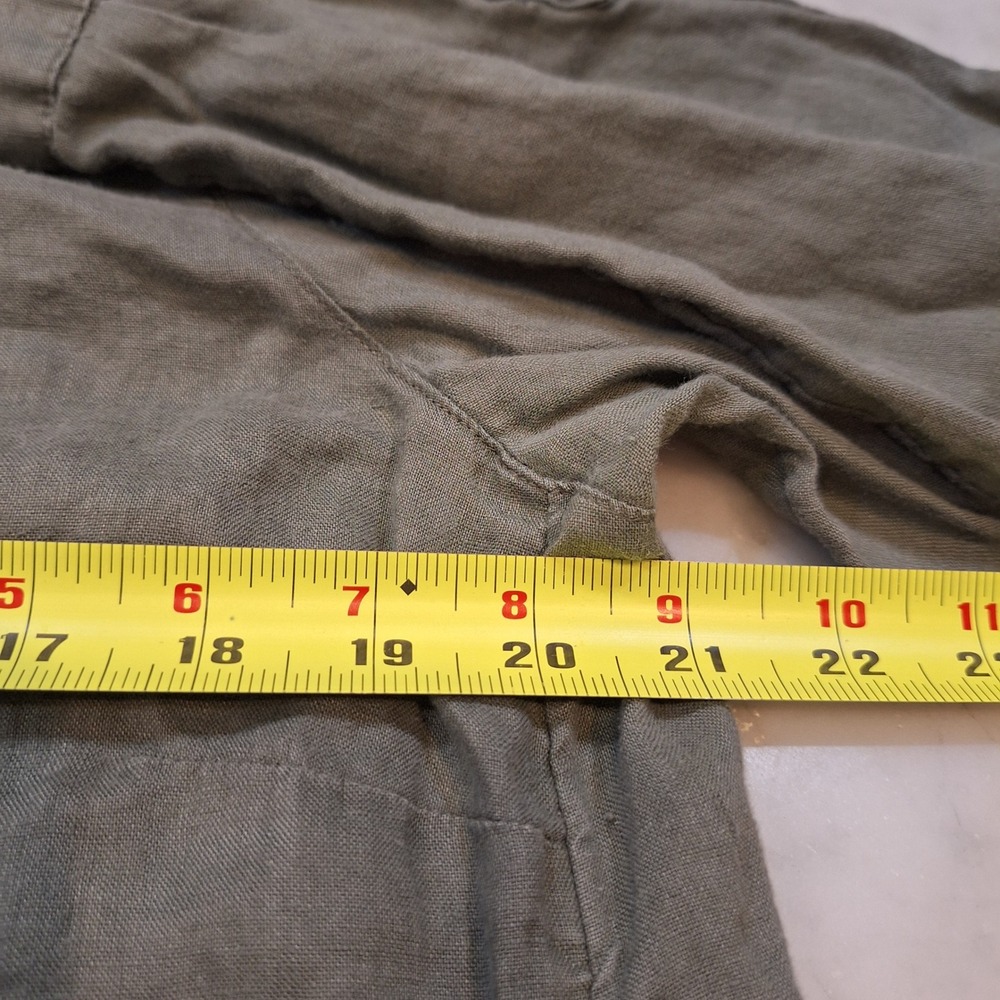 J. Jill Tunic Sz L Olive Green 100% Linen Side Tie Button Down Long Sleeve Top - Picture 4 of 8